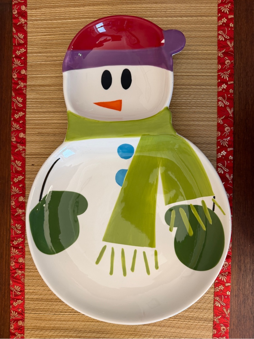 Vintage Pier 1 Imports Snowball Snowman Holiday 18x12” Appetizer Serving Platter